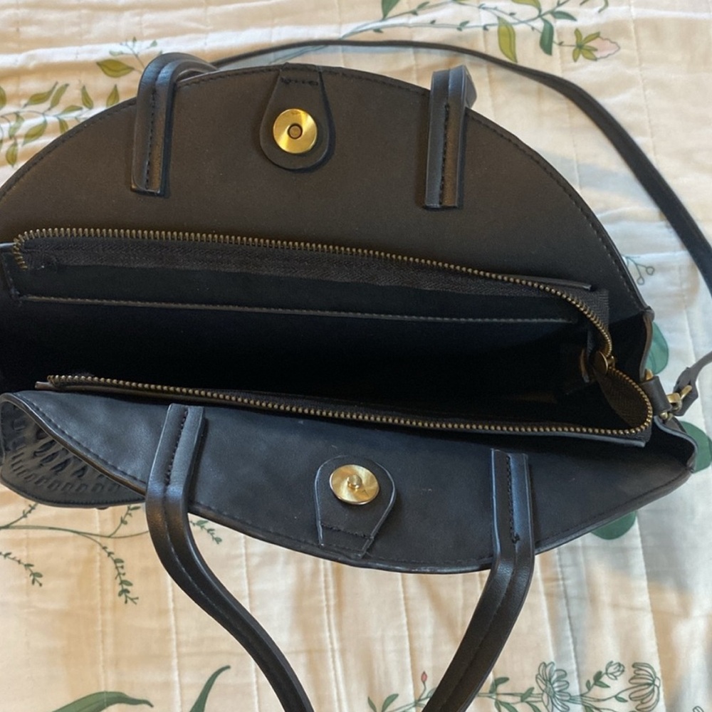 Anthropologie Black Round Woven Leather Shoulder Bag - Picture 3 of 8